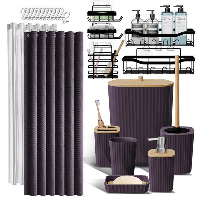 Juego de accesorios de baño Clara Clark, 25 piezas, con carrito de ducha, color morado