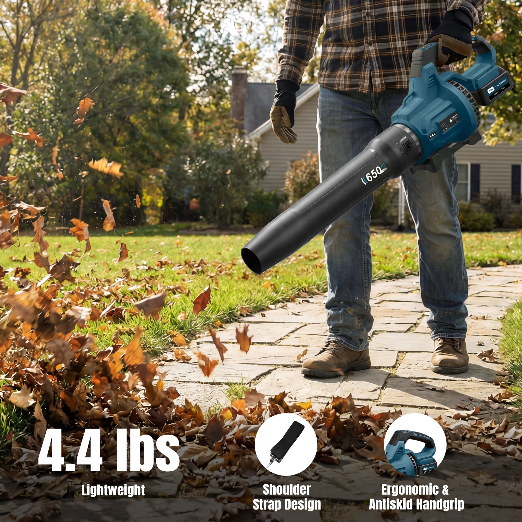 Cordless Leaf Blower with 2 x 5.0Ah Batteries, 650CFM 3-Speed Electric Leaf Blower for Lawn Care, Yard, Snow, and Debris