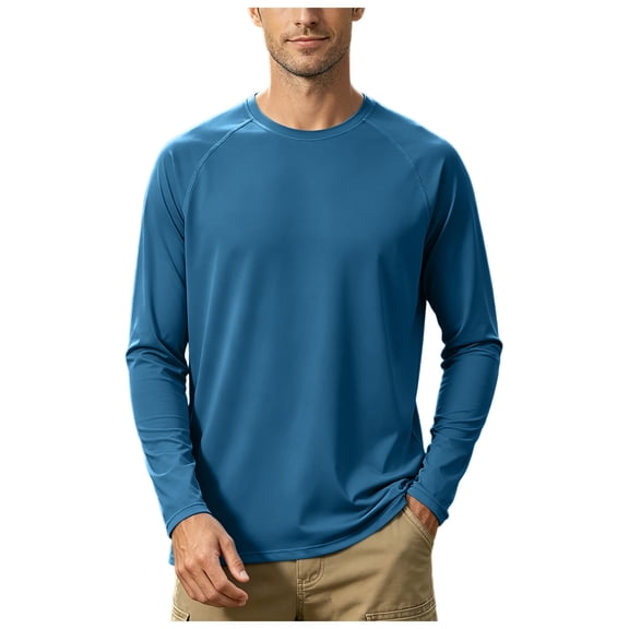 GEWSEY Men's Long Sleeve Shirts UPF 50 UV Sun Protection Athletic Shirts for Hiking Running Workout Rash Guard (Dark Blue, L)