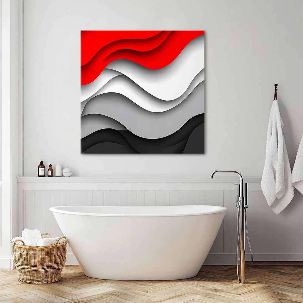 Red Black Waves Canvas Wall Art, Abstract Water Ripple Modern Gradient Framed Wall Decor Modern Artwork Prints Painting for Living Room, Bedroom, Kitchen & Cafe Decor 16x16 Inch