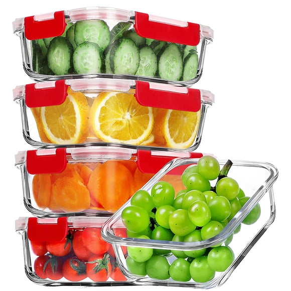 Juego de 5 Contenedores de Vidrio para Alimentos VERONES de 36 oz Herméticos