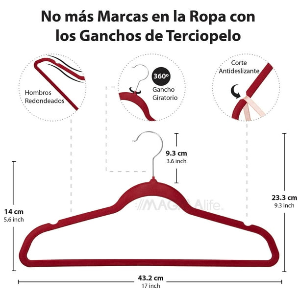 50 Ganchos de Terciopelo para Ropa Gancho Dorado Giratorio 360 Grados BORGONA Magma Life Bodega Aurrera en linea