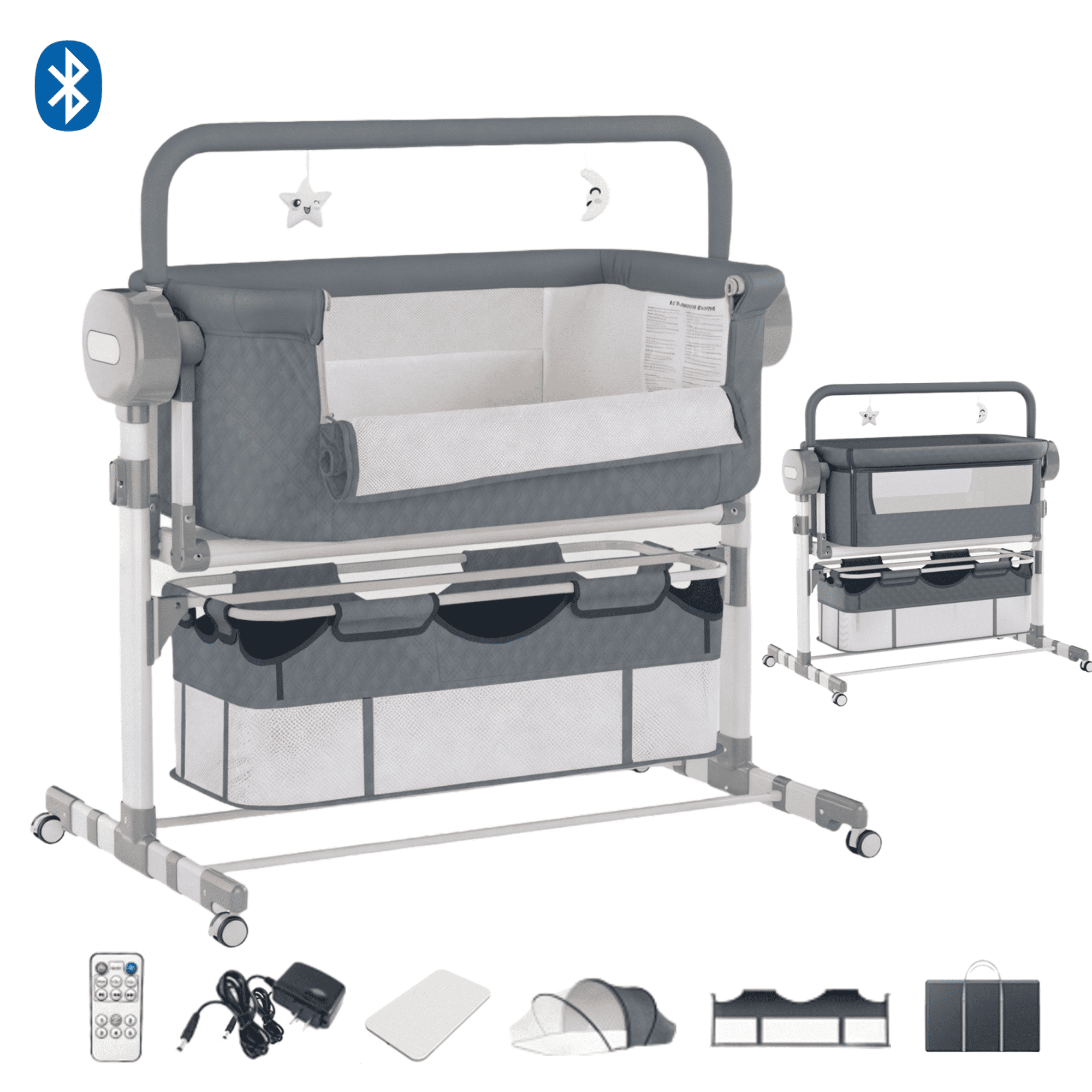 EaseBaby Electric Baby Bassinet & Bedside Cradle,Standalone Bed with Bluetooth Music,Unisex,GRAY