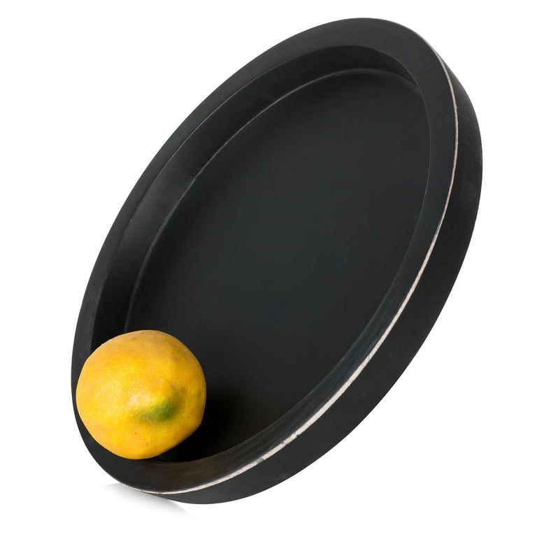 Hanobe Farmhouse Round Wood Candle Holder Tray, Black photo 6