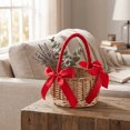 thumbnail image 4 of Woven Flower Basket Elegant Rustic Bows Large Capacity Lightweight Portable Basket for Storage,Weddings and Picnic (Red, 15cmx24cm), 4 of 6