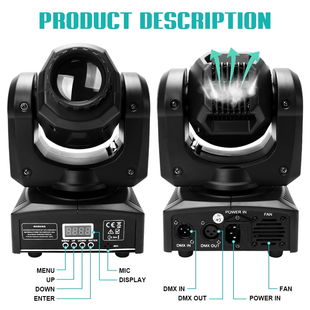 LED DJ Lights Moving Head RGBW Spot LED Stage Light, 8 Gobos DMX512 Disco Party Stage Lighting