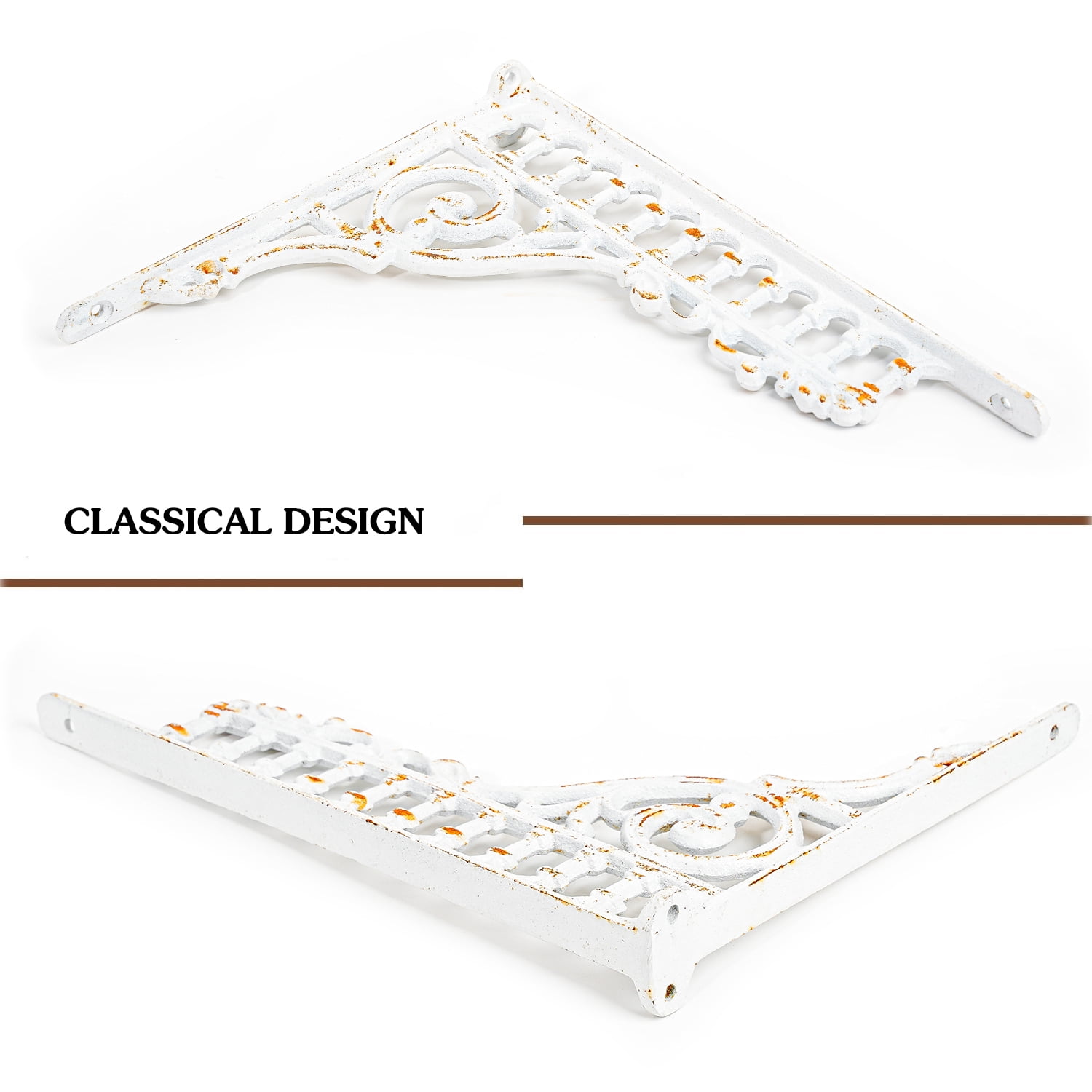 Sungmor 10.6 Inch Cast Iron White Brackets for Shelves, 2PC Vintage Decorative Angle Support Doorway Bracket, Shelves Corbels, Wall Mounted Floating Shelf Bracket