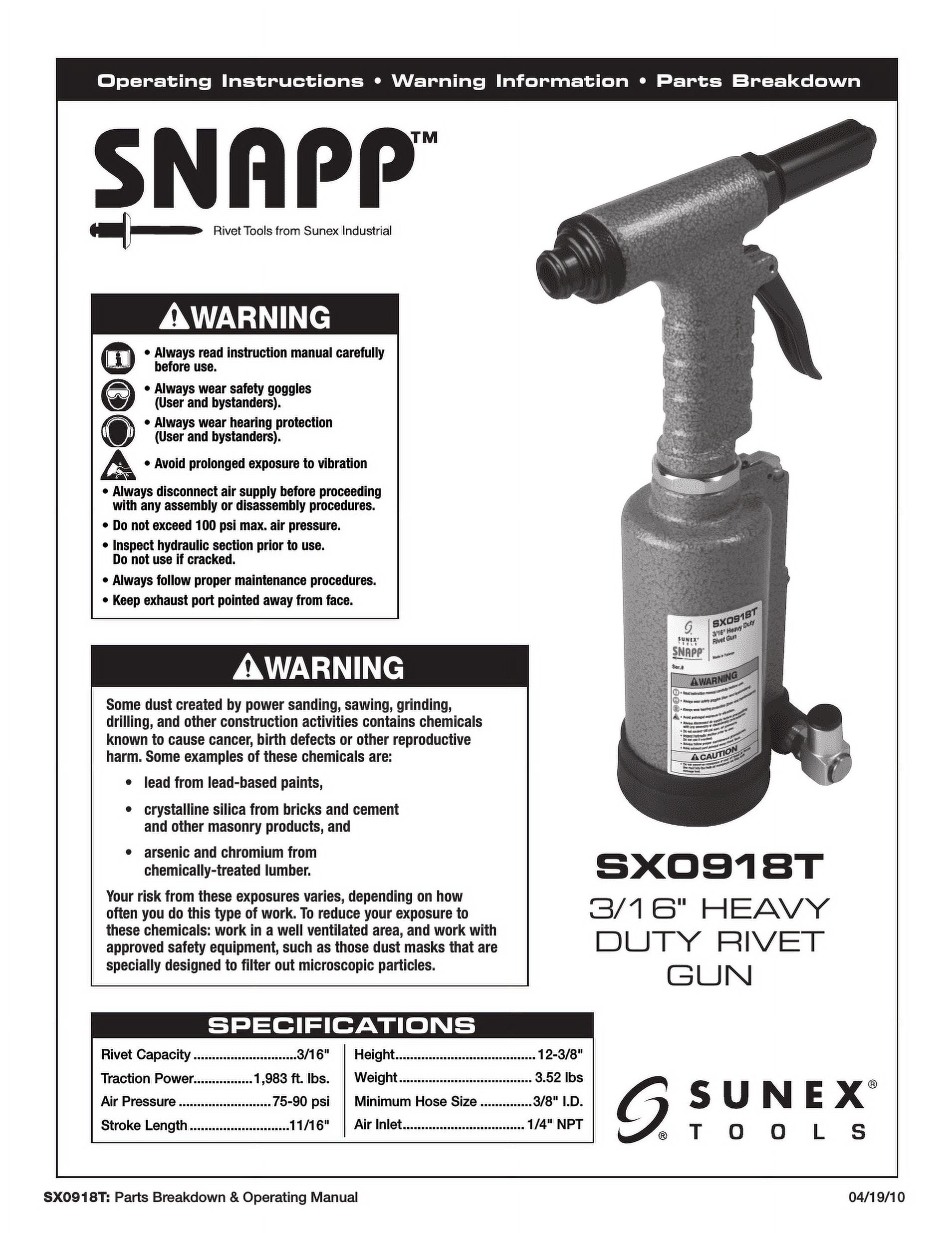 Sunex Tools SX0918T - 3/16" Heavy Duty Rivet Gun