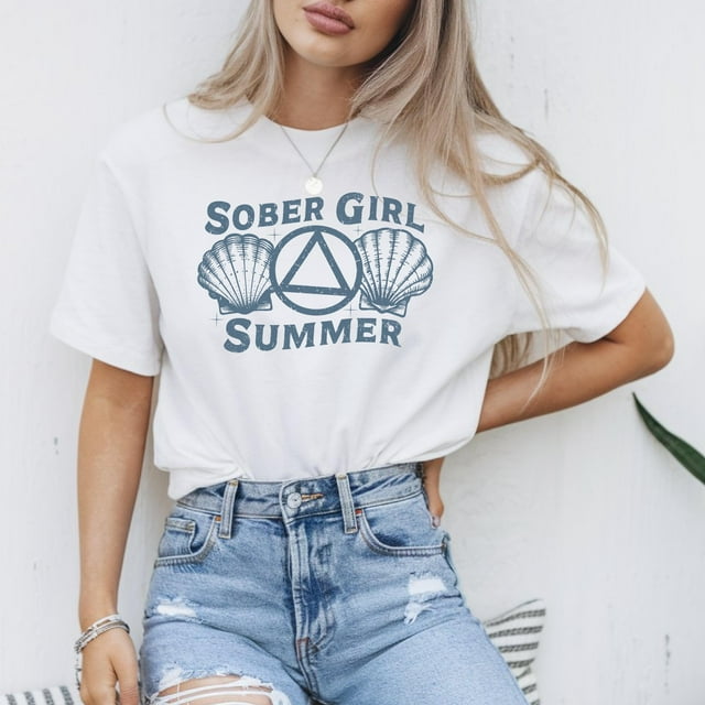 Sober Girl Summer Shirt Sobriety Woman Gift Recovery Mom Gift Soberversary Gift Retro Sobe - White - S