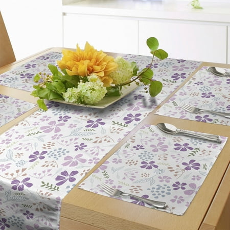 

Floral Table Runner & Placemats Spring Themed Flowers and Leaves in Pastel Hues on a Plain Background Set for Dining Table Placemat 4 pcs + Runner 14 x90 Pale Purple Multicolor by Ambesonne
