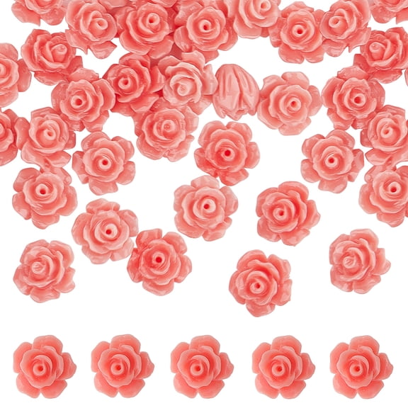 1 Box 50PCS 10mm Pink Rose Flower Beads Carved Rose Beads Coral Shell Cinnabar Floral Loose Prayer Spacers for Jewelry Making Beading Bracelet