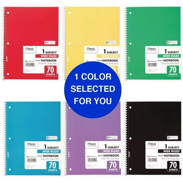 Mead Spiral Notebook, 1 Subject, Wide Ruled Paper, 70 Sheets, 101/2" x