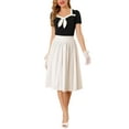 thumbnail image 2 of INSPIRE CHIC Women's Bow Tie Sweetheart Neck Contrast Trim Short Sleeve Blouse Black S, 2 of 6