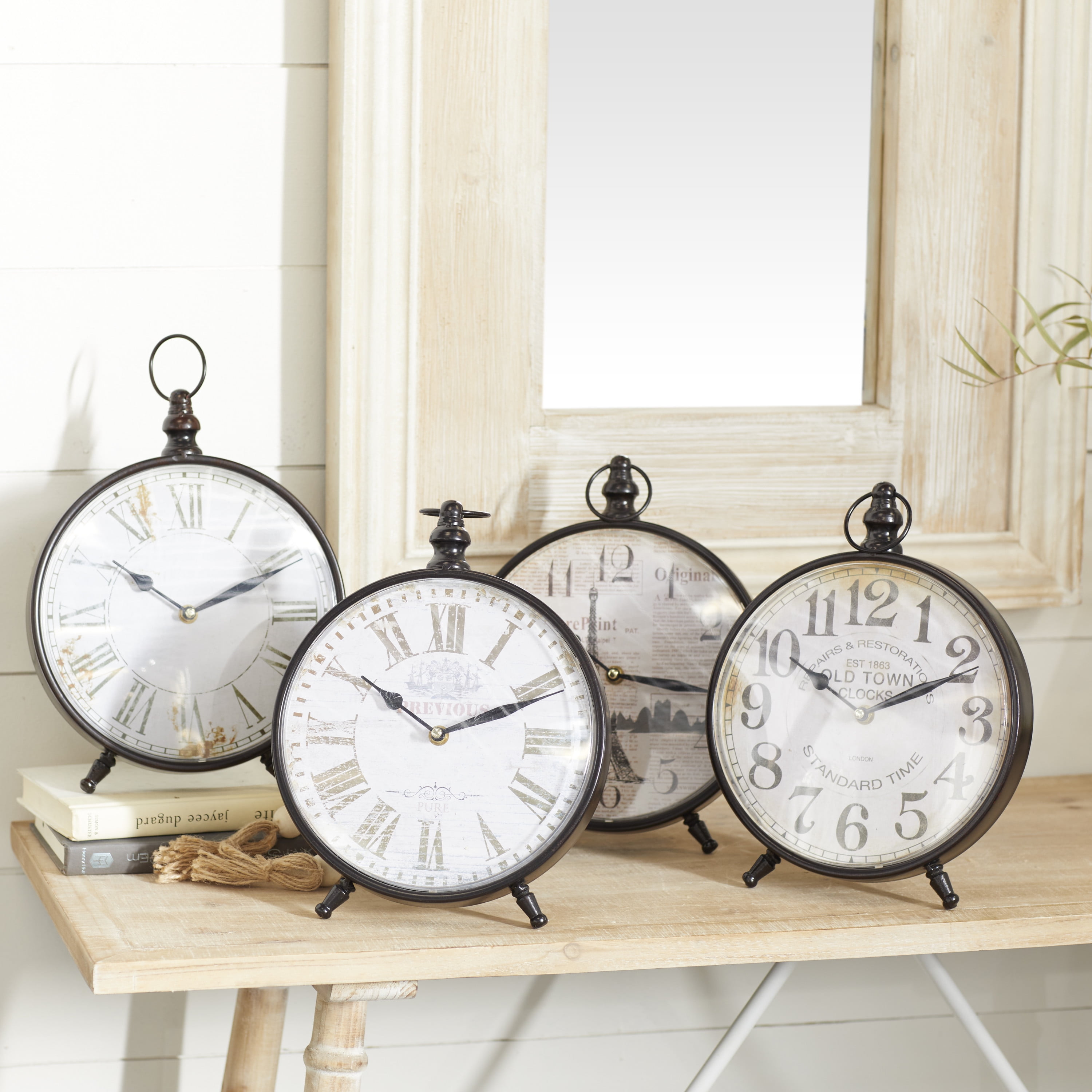 DecMode 12" Black Metal Ring Top Clock, Set of 4