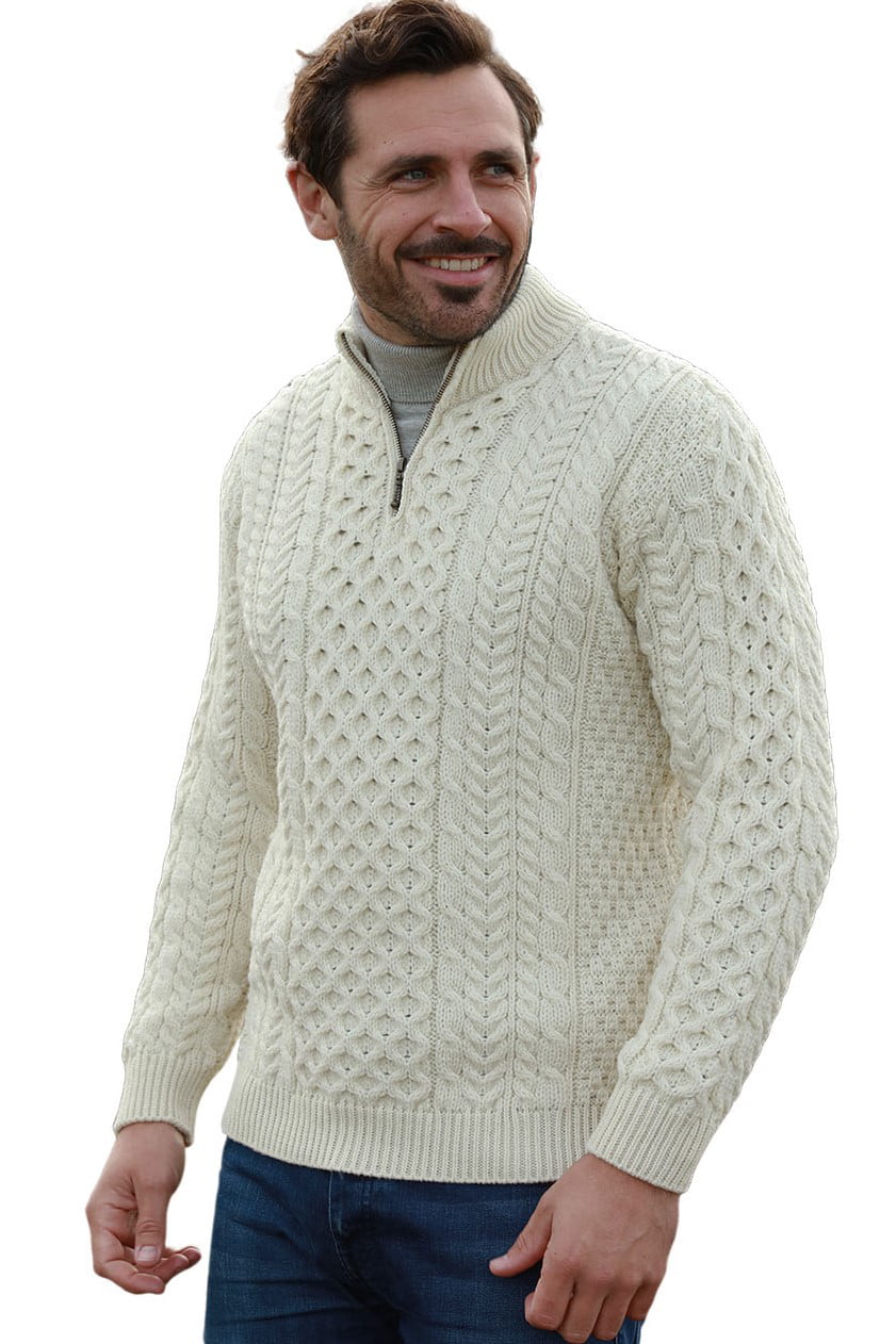 Aran Woollen Mills - Aran Soft Merino Wool Irish Sweater Quarter Zipper ...