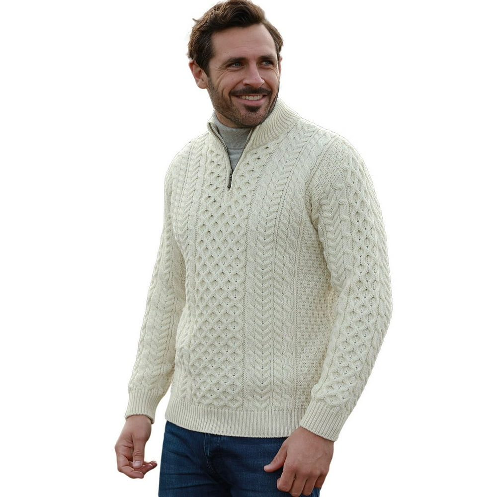 Aran Woollen Mills - Aran Soft Merino Wool Irish Winter Sweater Quarter ...