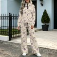 thumbnail image 5 of Purple Floral Beige 2 Piece Sweatsuit Outfits for Women Half Zip Stand Collar Pullover Wide Leg Pants with Pockets Soft Fall Winter Lounge Set Casual Travel Airport Clothing, S, 5 of 9