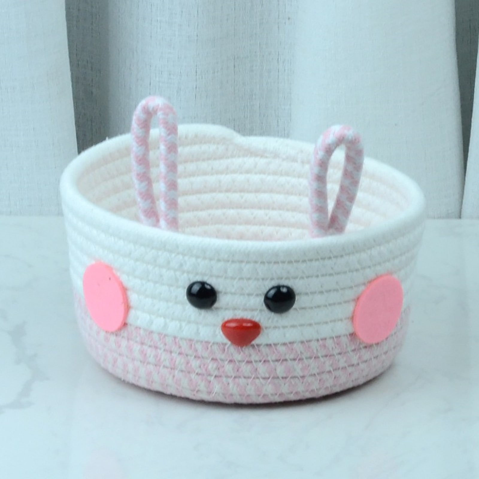 Easter Bunny Ear Cotton Yarn Storage Basket Handmade Knitting Basket for Snacks and Toy Organizer Cute Rabbit Decorative Box for Spring Holiday B
