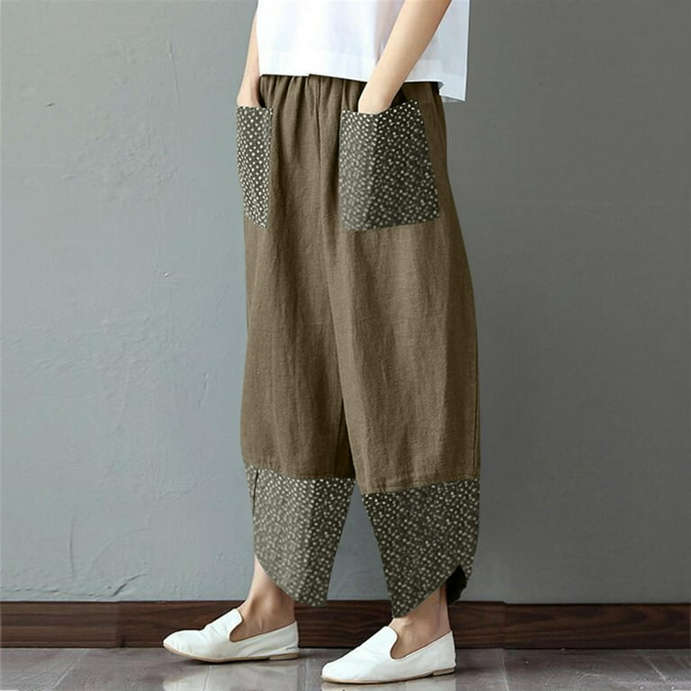 Loose casual cotton linen clearance print pants