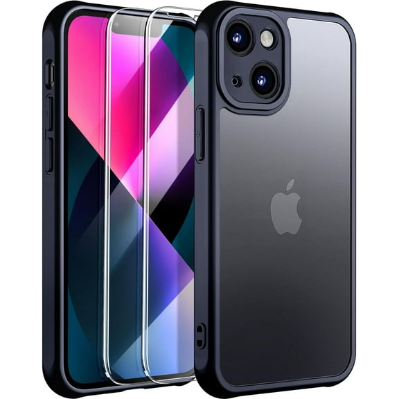 [3 in1 for iPhone 13 Mini Case, [Anti-Yellowing] [Military-Grade Protection] [with 2 pcs Screen Protector] Full-Body Protective Phone Case. (Black)……