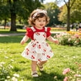 thumbnail image 4 of RFQWOVSR Baby Girls 2 Piece Summer Outfit Solid Onesie Bodysuit with Cherry Print Tiered Overall Dress Set 9-12 Months, 4 of 6