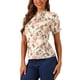 thumbnail image 4 of BLUSA CHIC PARA MUJER INSPIRADA, CON FLORES, MANGAS CORTAS RIZADAS, CUELLO RIZADO, BLUSAS CASUAL XS BEIGE-FLORAL, 4 of 5