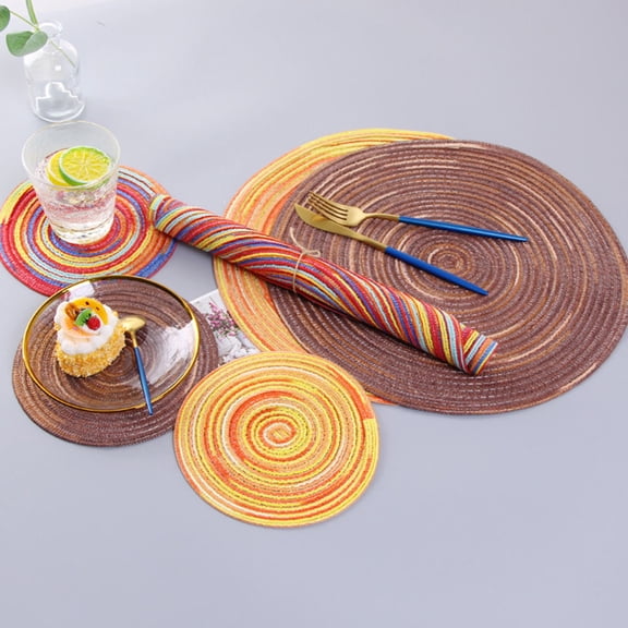 ELAYARD Set of 2 Handmade Yellow Hand-Woven Placemats and Table Protectors for Home Dining