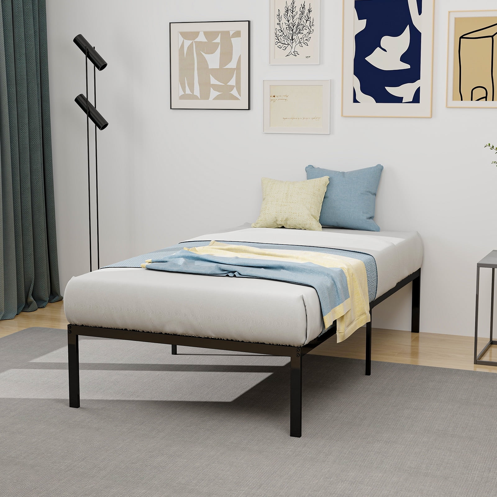 Costway Twin Size Bed Frame 14" Metal Platform Bed Base with Under Bed Storage Space Black