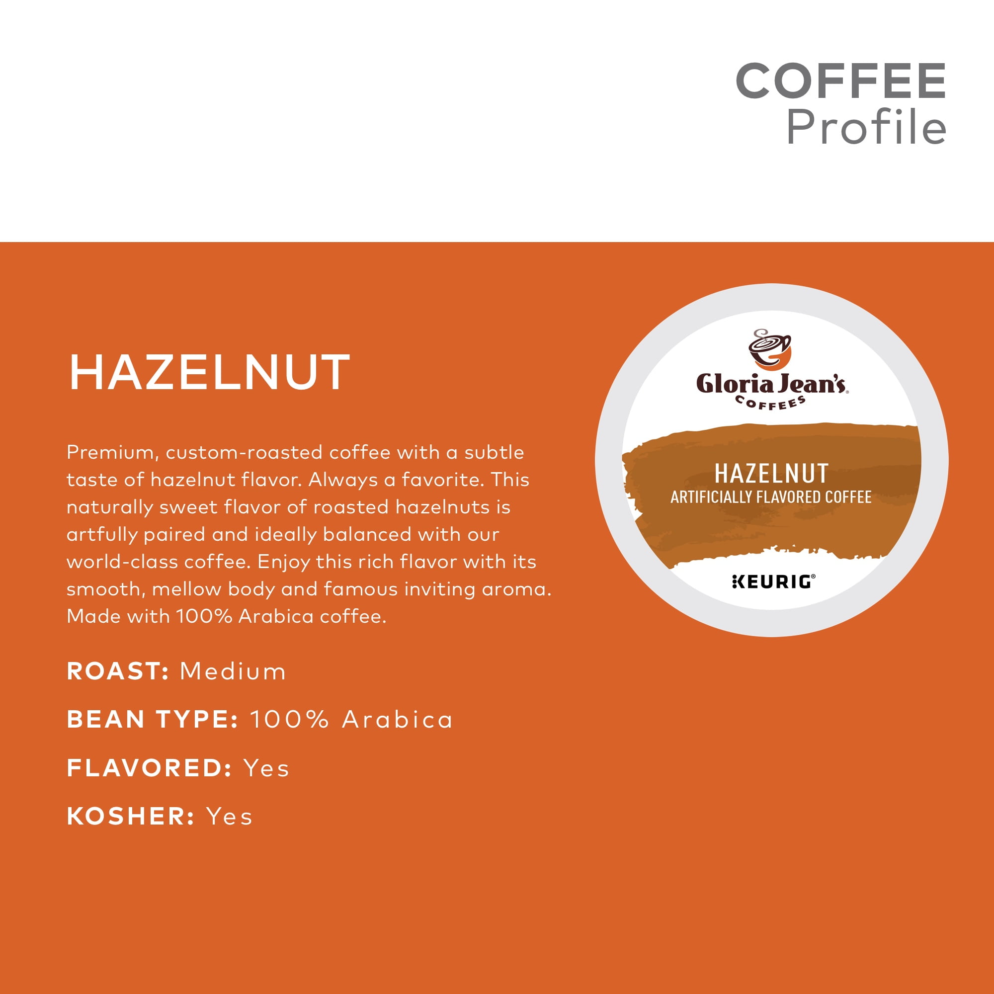 Gloria Jean's Hazelnut Coffee, Flavored Keurig K-Cup Pod, Medium Roast, 48 Count for Keurig Brewers