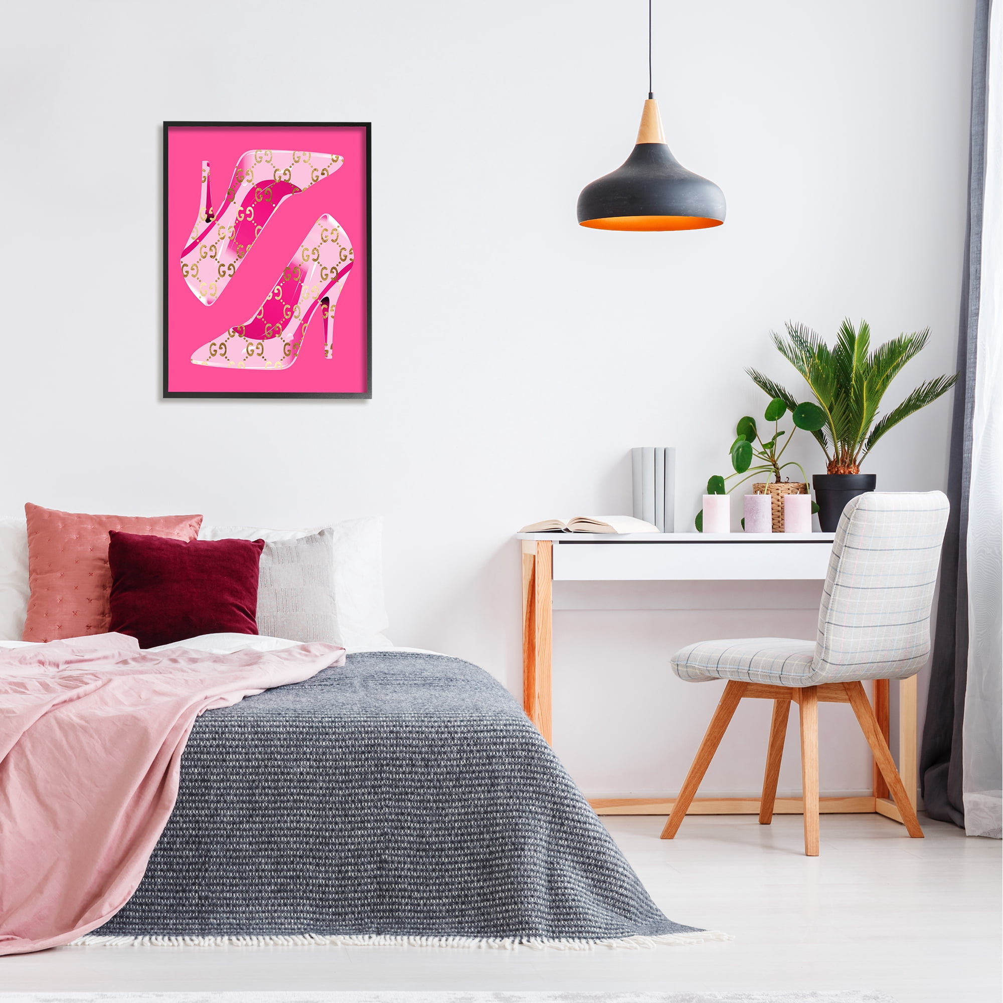 Stupell Industries Pink Glam Brand Shoes Beauty & Fashion Painting Black Framed Art Print Wall Art, 24 x 30