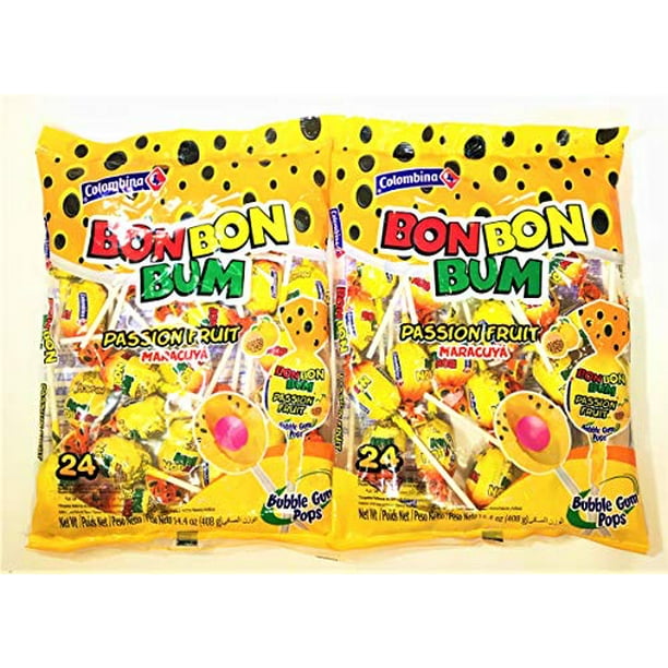 Colombina Bon Bon Bum Lollipops Passion Fruit 24 Lollipops per Bag 2 Pack Colombina Bon Bon Bum Lollipops Passion Fruit 24 Lollipops per Bag 2 Pack