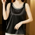thumbnail image 5 of Women Silk Satin Tank Tops Elegant Round Neck Pearl Beads Sleeveless Tunic Top Summer Basic Blouse 2025, 5 of 6