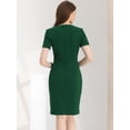 thumbnail image 4 of Vestido de tubo para mujer Allegra K informal de negocios cuello redondo manga corta Verde S, 4 of 6