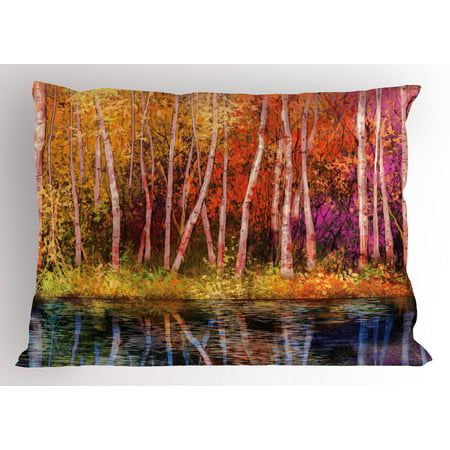 Flower Pillow Sham Fall Trees along with Lake Fall in Jungle Natural Paradise Best Places in Earth, Decorative Standard Queen Size Printed Pillowcase, 30 X 20 Inches, Grink Purple, by