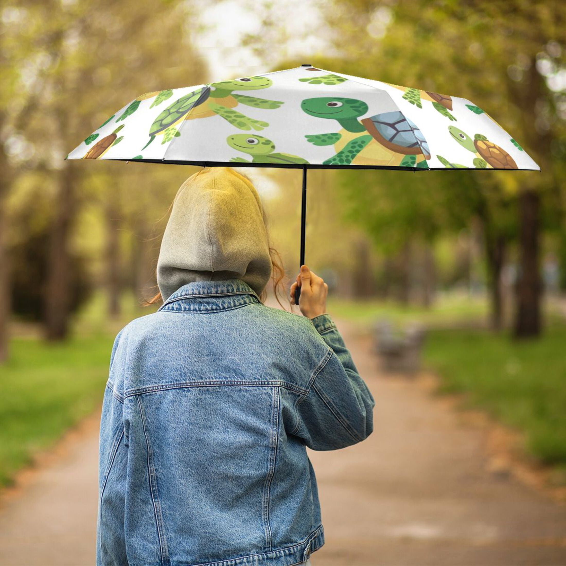 Cute Turtles UPF 50+ Compact Folding Umbrella for Rain Windproof Travel Umbrella Lightweight Packable