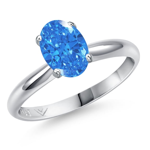 Gem Stone King PLAT-900 Platinum Fancy Blue Zirconia Engagement Ring for Women | 1.21 Cttw | Oval 8X6MM | Gemstone Birthstone | Size 5