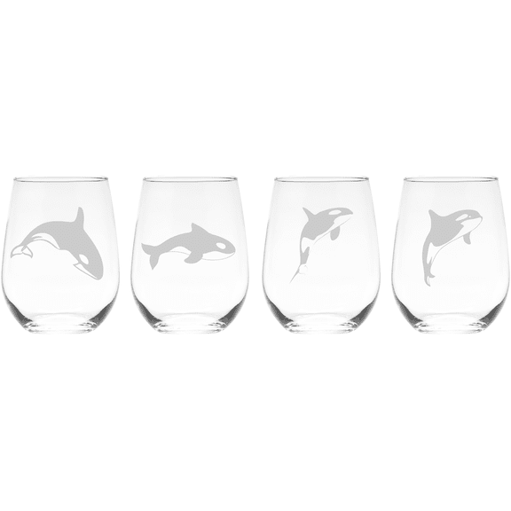 C&M Personal Gifts 17 oz Orca Whale Stemless Wine Glasses Set of 4