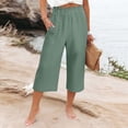 thumbnail image 2 of Amkhujs Capris for Women with Pockets Elastic High Waist Straight Leg Summer Pants Breathable Soft Linen Pants for Beach Wear, 2 of 6