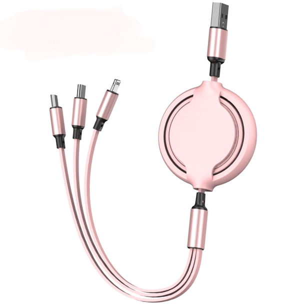 Cable de carga retráctil 3 en 1 On The Soft Glue Go, compatible con carga rápida y sincronización de datos, compatible con dispositivos Micro USB, USB-C/Type-C rosa Jormftte HMJM153-4