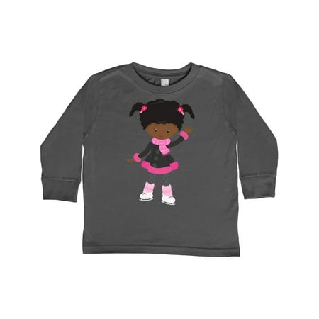 

Inktastic African American Girl Ice Skating Girl Cute Girl Gift Toddler Toddler Girl Long Sleeve T-Shirt
