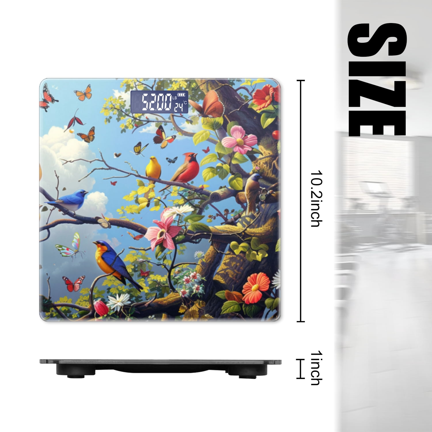 Digital Bathroom Scale with Large LCD Display,High Capacity Scale 400 lbs High Precision body fat scale-Vibrant And Detailed Painting Of Colorful Birds Perched On Branches