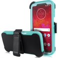 thumbnail image 3 of VALUE PACK + For Motorola Moto Z3/Z3 Play Holster Hybrid Layers Shock Resistant Design Protective Phone Case with Built-in Screen Protector and Kickstand (Teal), 3 of 4