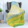 thumbnail image 4 of Country Soft Flannel Fleece Blanket, Sunny Rural Landscape with Rolling Hills Fields in Autumn Color Cartoon Art Print, Cozy Plush for Indoor and Outdoor Use, 60" x 80", Yellow Green, by Ambesonne, 4 of 5