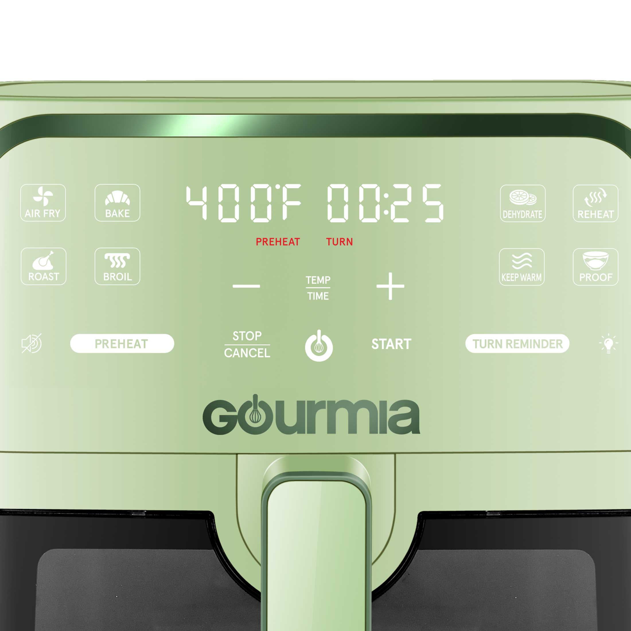 Gourmia 8 Qt Air Fryer, 8 Presets with Digital Display, FryForce 360° Technology, Easy View Window & Interior Light, Dishwasher Safe Basket, Green
