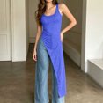 thumbnail image 5 of Craaazy Sleeveless Maxi Tank Tops for Women Slim Fit Square Neck Side Ruched Asymmetrical Split Hem Solid Color Long Blouse for Spring Summer Beach Daily Dating Wear, 5 of 8