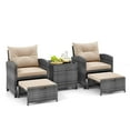 thumbnail image 2 of Costway 5 Piece Patio Rattan Furniture with 2 Ottomans & Tempered Glass Coffee Table Brown + Mix Gray, 2 of 10