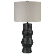 Signature Design by Ashley Kerbert Terracotta Table Lamp, Distressed Black, 17" Tall, Casual Drum Shade