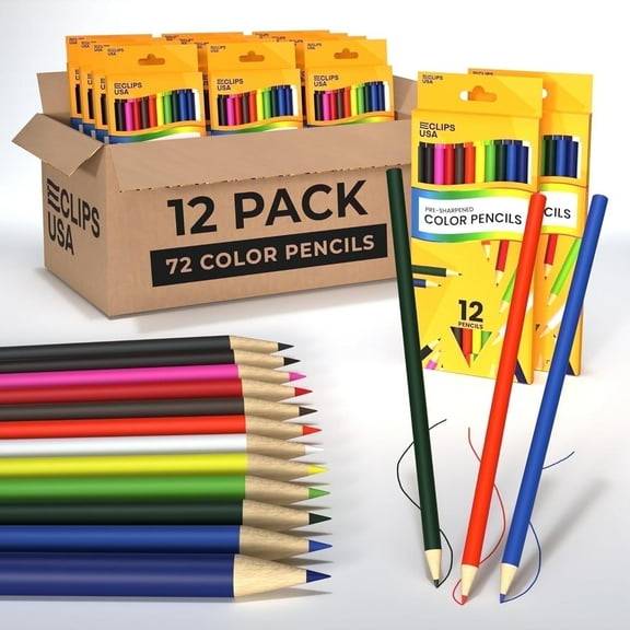 E-Clips USA Pre-Sharpened Colored Pencils, Bulk Color Pencil Set, 12-pc 12-pack