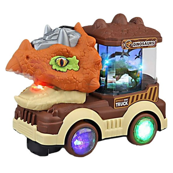 FEOLGEHLY Electric Steam Dinosaur Train Truck Toy for Toddlers 2-4,Monster Truck Toy with Smoke,Flashing Lights & Sound,360 Rotation Bump and Go Car Toddler Toy for 1 2 3 4 5 Year Old, Brown