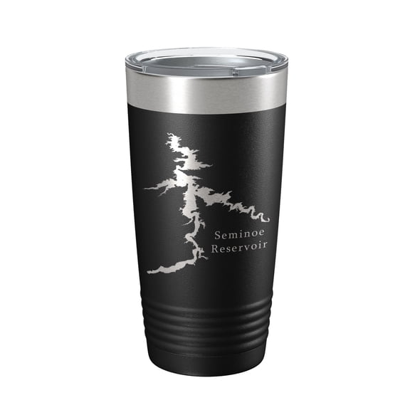 Seminoe Reservoir Tumbler Lake Map Travel Mug Insulated Laser Engraved Coffee Cup Wyoming 20 oz Black